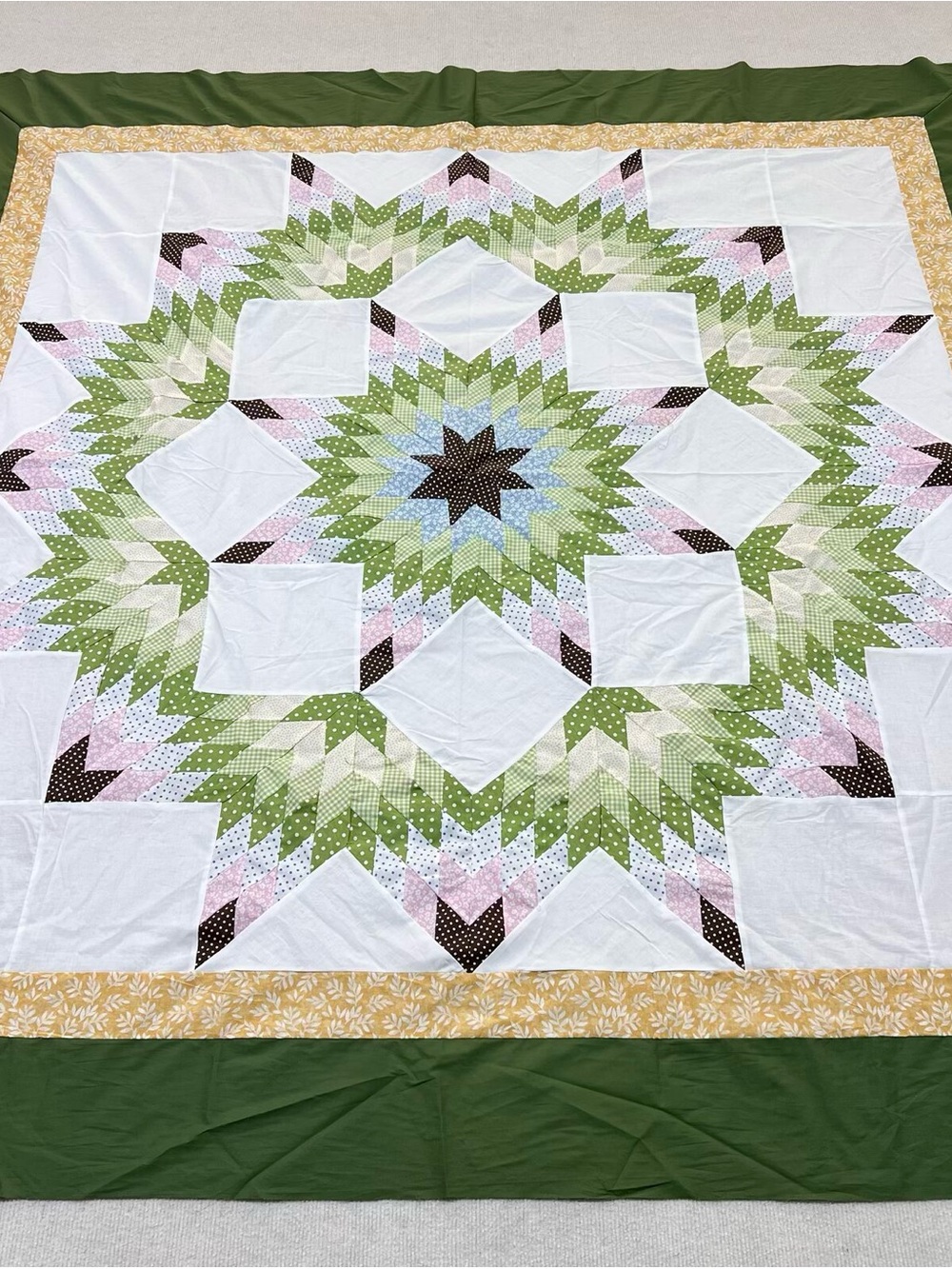 Handmade Spiral Texas Lone Star 100%Cotton Queen size Patchwork Quilt Top/Topper